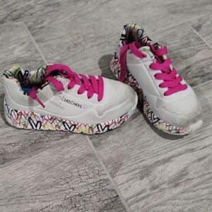 Skechers Kids' White Sneakers with Pink Laces